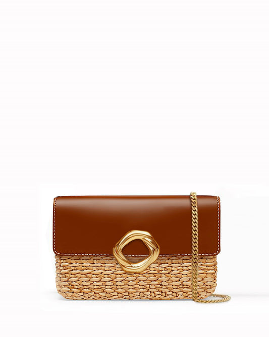 Raffia Woven Crossbody Bag - Brown