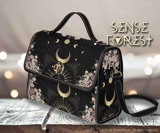 BLACK MOON ROSE WITCHY CANVAS SATCHEL BAG