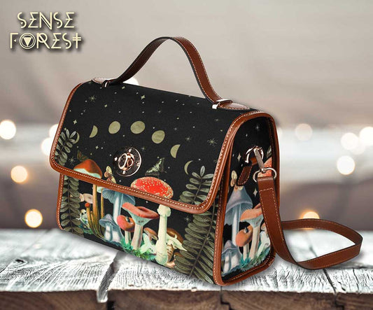 Mushroom Moon Phase Canvas Satchel Bag