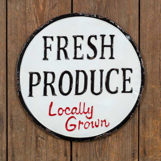Fresh Produce Round Metal Sign