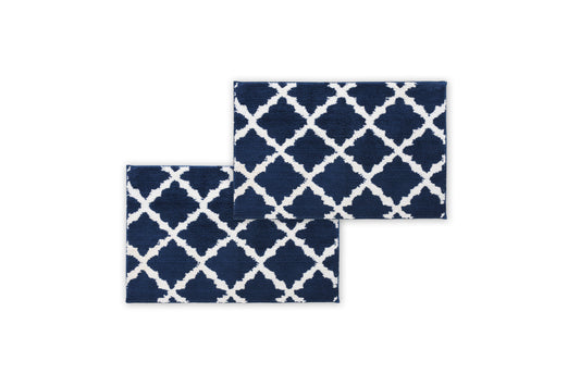 Navy Trellis Micro Shag Bath Rug