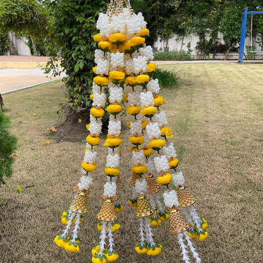 Yellow White Artificial Garland With Bell Set of 10 Pcs