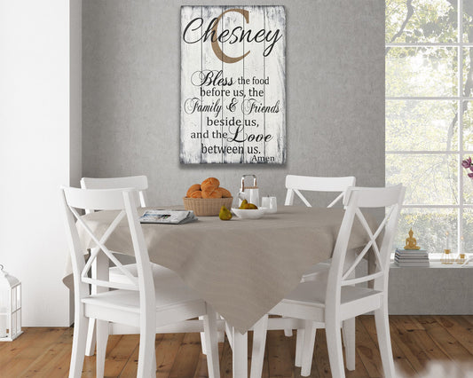 Bless The Food Before Us Personalized Wood Sign Dining Decor