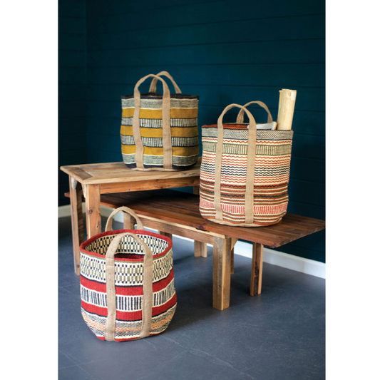 Multi-Colored Woven Jute Baskets with Handles