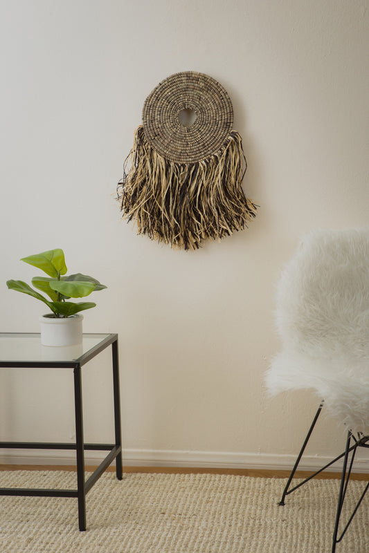 Small Black Woven Wall Disc Art