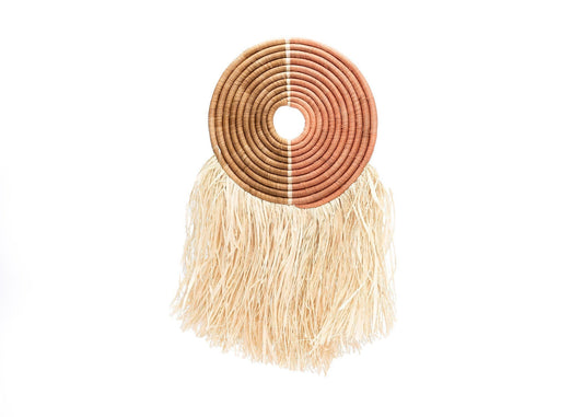 Small Peach + Tan Woven Wall Disc Art