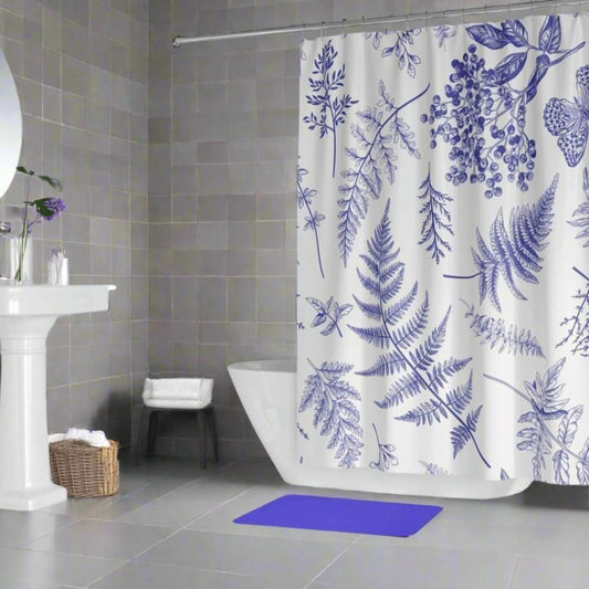 Durable Fabric Shower Curtain - Washable Water & Mold-Resistant - Lavender & White Botanics