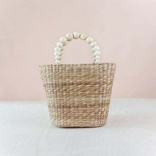 Small Straw Tote Bag with Bead Handles