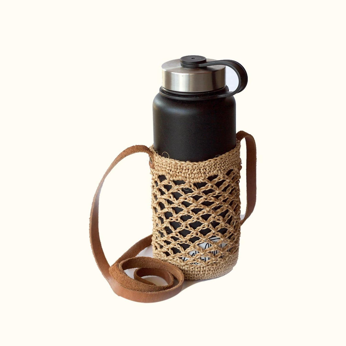 Natural Fiber Water Bottle Holder - Handmade, All Natural Plant Fibers, 32 oz.