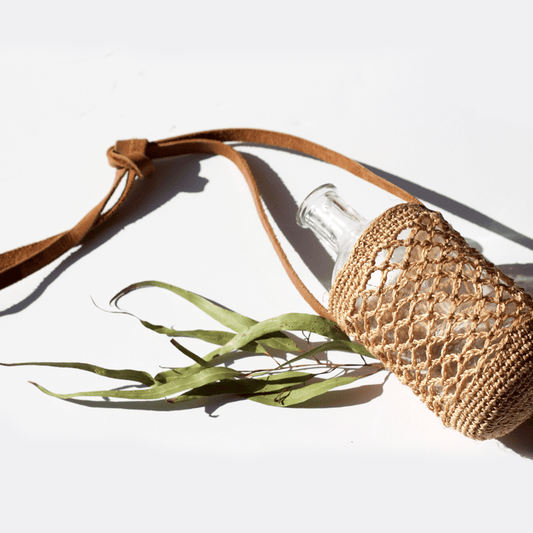 Natural Fiber Water Bottle Holder - Handmade, All Natural Plant Fibers, 32 oz.