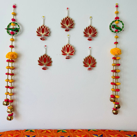 Parrot & Lotus Hanging (Set of 8) - Festive Decoration Wall Hanging