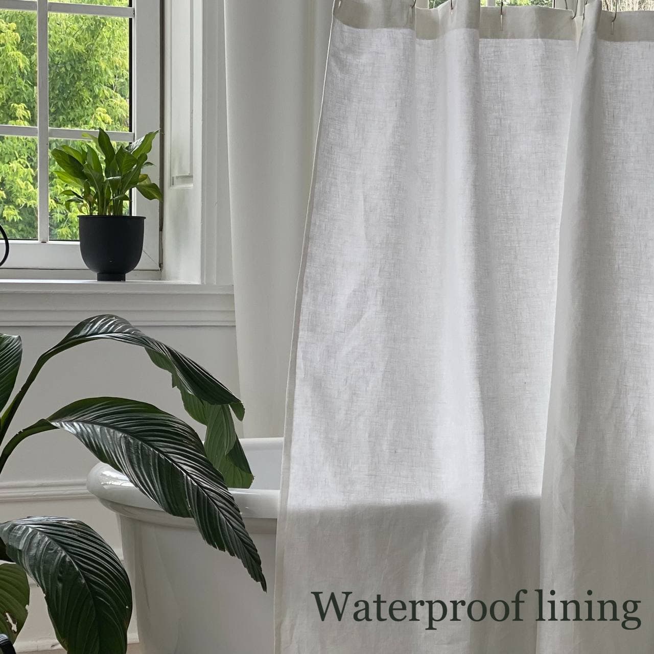 White & Off-White Linen Shower Curtain - Extra Long Linen Simple Bathroom Panel – Customs Size. 80", 90". and 96" Height