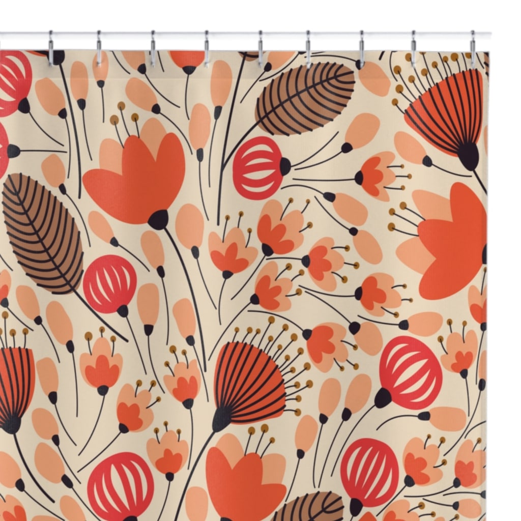 *NEW* Stunning Floral Fabric Shower Curtain - Washable & Water-Resistant - Red Brown Orange Floral