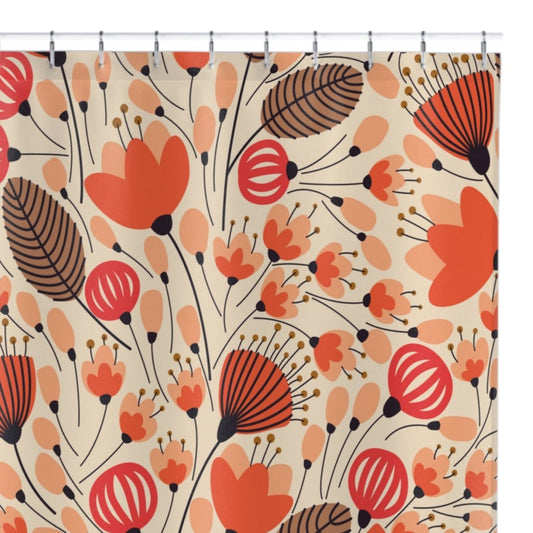 *NEW* Stunning Floral Fabric Shower Curtain - Washable & Water-Resistant - Red Brown Orange Floral