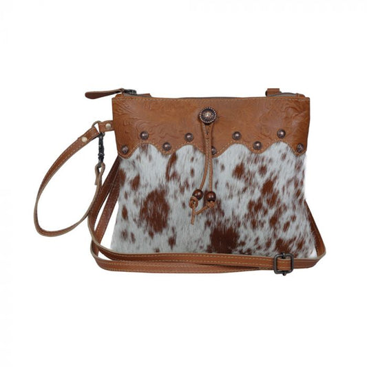 Myra Bag Ornate Brown Leather & Hair On Handbag