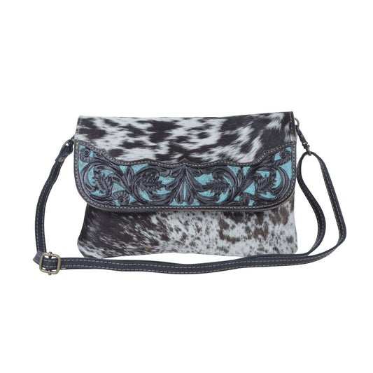 Myra Bag Blue Crescent Hand-Tooled Bag