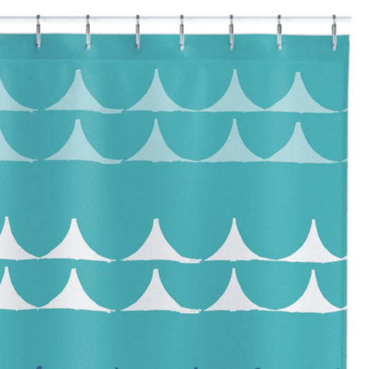 Water Resistant Washable Durable Fabric Shower Curtain - Unique Design - Teal & Dark Blue Lake