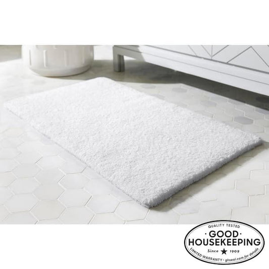 Bath Rug 21 in. x 34 in. White Solid Cotton Reversible Ultra Soft Bathroom