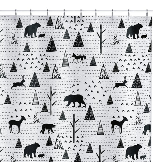 Unique Design On Durable Washable Fabric Shower Curtain - Black & White Woodland Animals