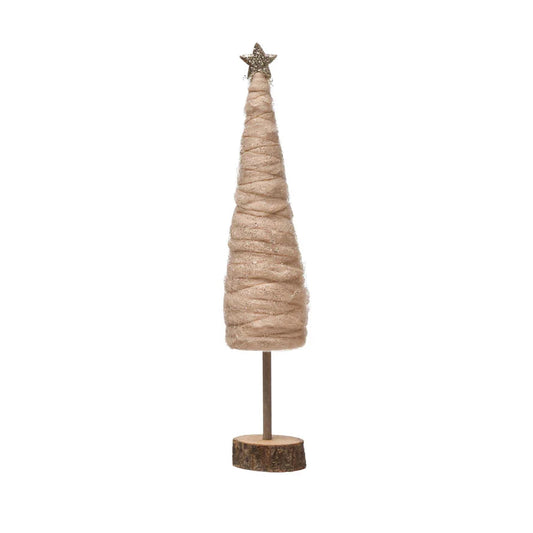 Wrapped Wool Cone Tree with Glitter and Star - Large