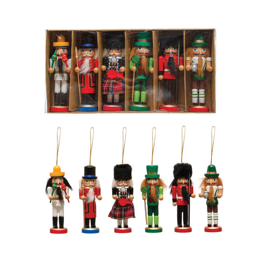 Set of 6 Wood Nutcracker Ornaments