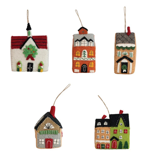 Wool Felt House Ornaments - Set of 5 Styles